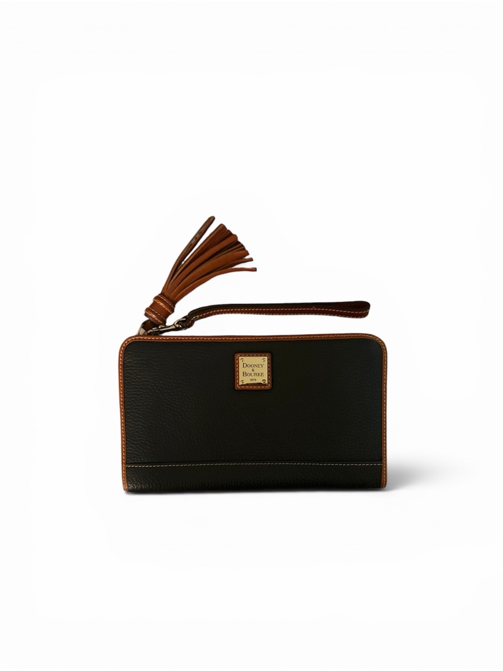✨ Dooney & Bourke Large Leather Wristlet Clutch — Black & Brown, Tassel Detail